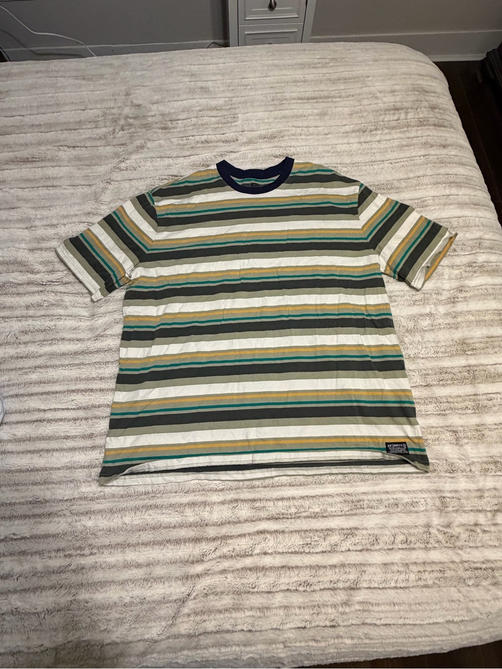 Levi's Short-Sleeve Striped Crewneck Tee in White, Green, Blue, Yellow